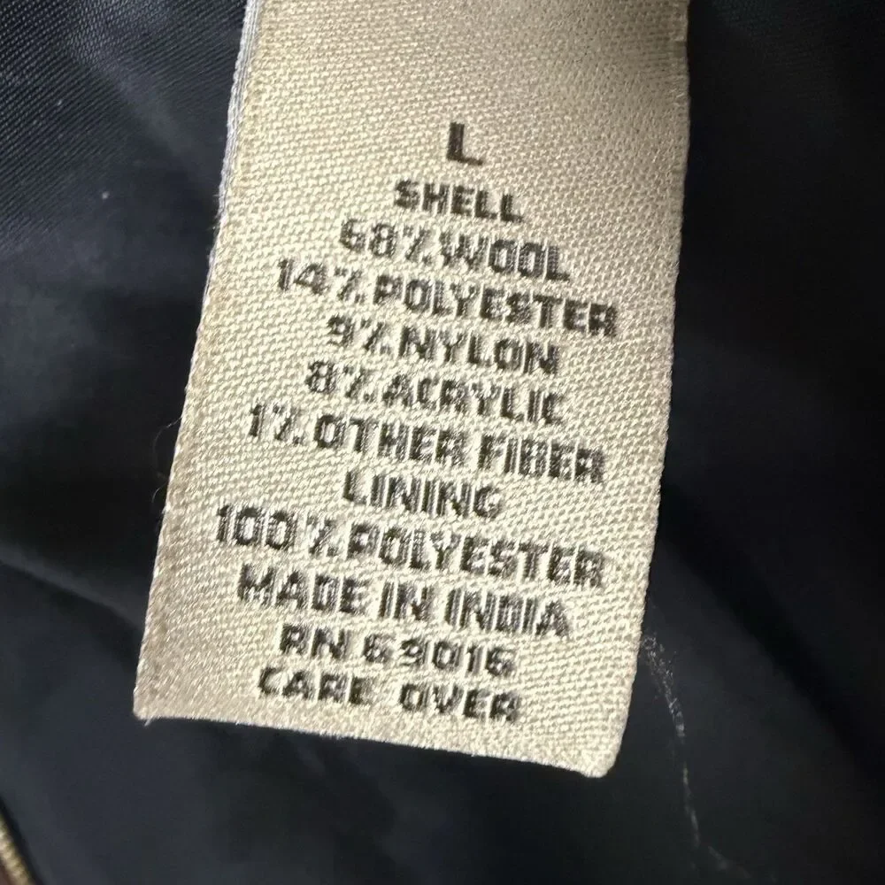 Ruff Hewn Full Zip Jacket Wool Blend Elbow Patch Womens L Brown Plaid Zip Pocket - Picture 12 of 13